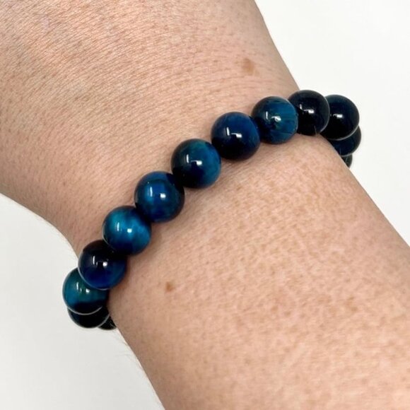 Blue Tigers Eye Beads Bracelet Jewelry Natural Stone Crystal gemstone NEW - Picture 5 of 7